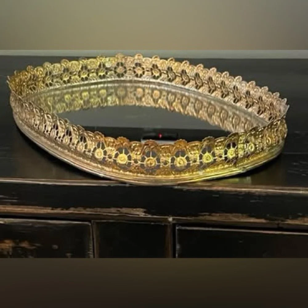 Vintage Brass finished vanity tray mirrored Tray